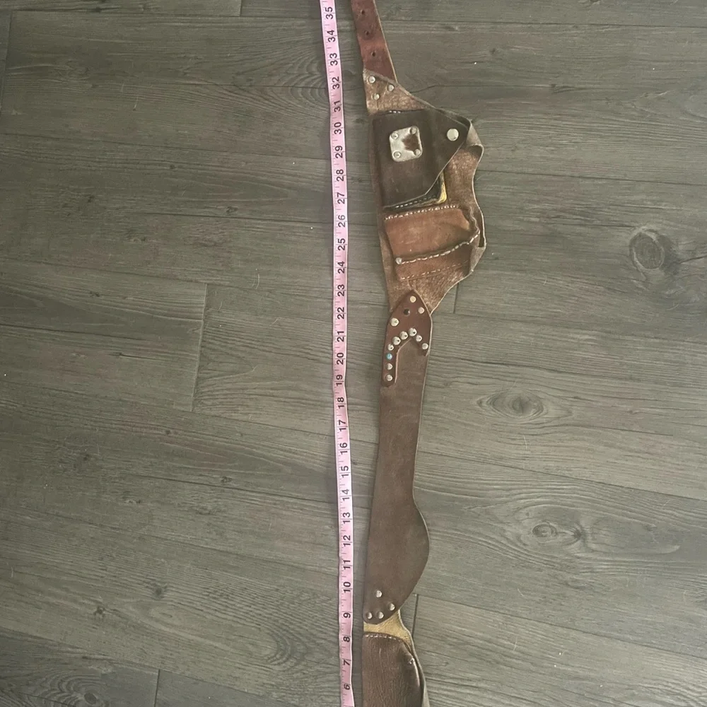 Brown Boho Leather Studded Festival Belt Bag Embellished With 3 Pockets - Picture 7 of 8